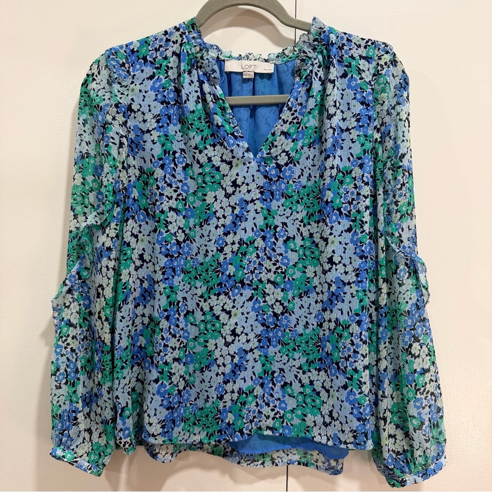 LOFT Floral Blouse in Blue and Green